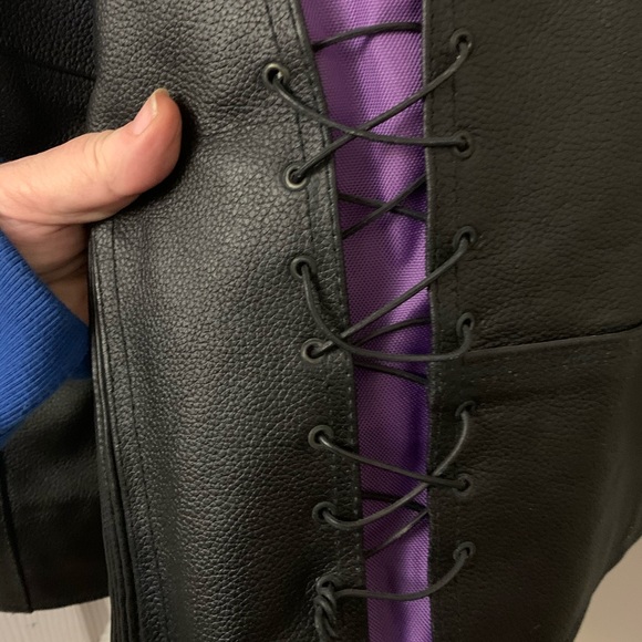 NWT  LEATHER BIKER JACKET  BK/PURPLE - Picture 7 of 7